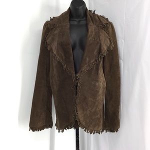 The Find Women's Leather Suede Fringe Jacket